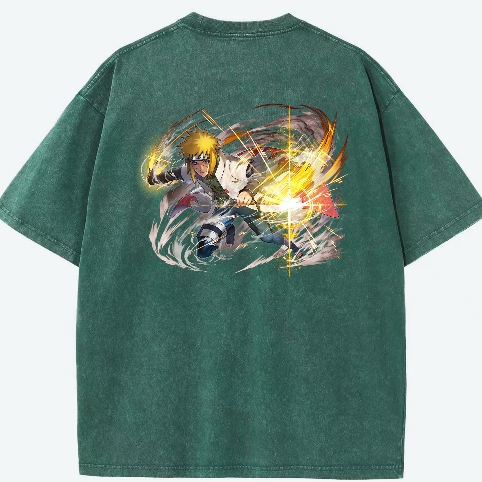（画像用） NARUTO -ナルト- 波風 ミナト Namikaze Minato 綿100% ヴィンテージ風 半袖Tシャツ（背面プリント）